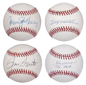 Lot of (4) Chicago Cubs Hall of Famers Single Signed Baseballs - Sandberg, Dawson, Williams, Santo (PSA/DNA & JSA)